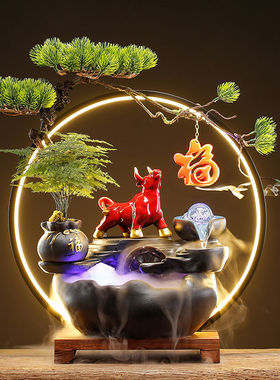 极速创意招财猫流水客厅办公室装饰摆件桌面N循环水新中式送礼开