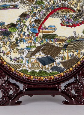 极速景德镇陶瓷青花清明s上河图现代家居装饰工艺品摆件展示柜博