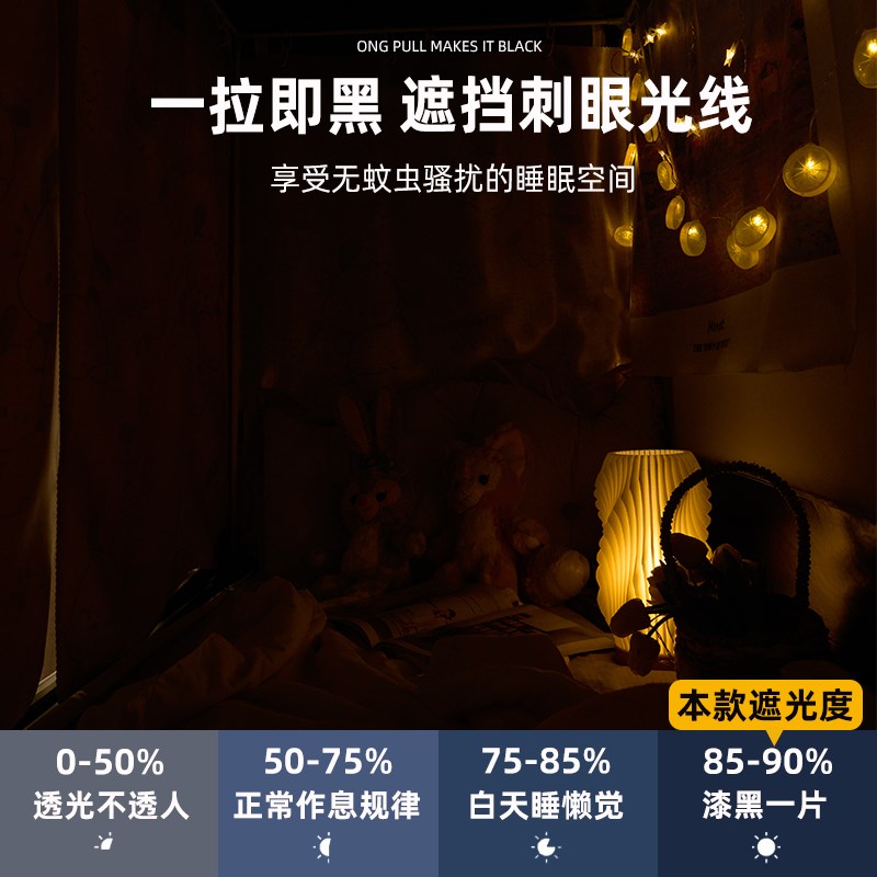 极速宿舍一体式蚊帐床帘强遮光遮挡帘G学生寝室上下铺通用加厚全