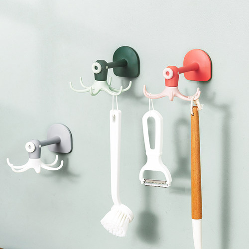 新品Kitchen hanger rotatable adhesive hook punch-freXe wall-