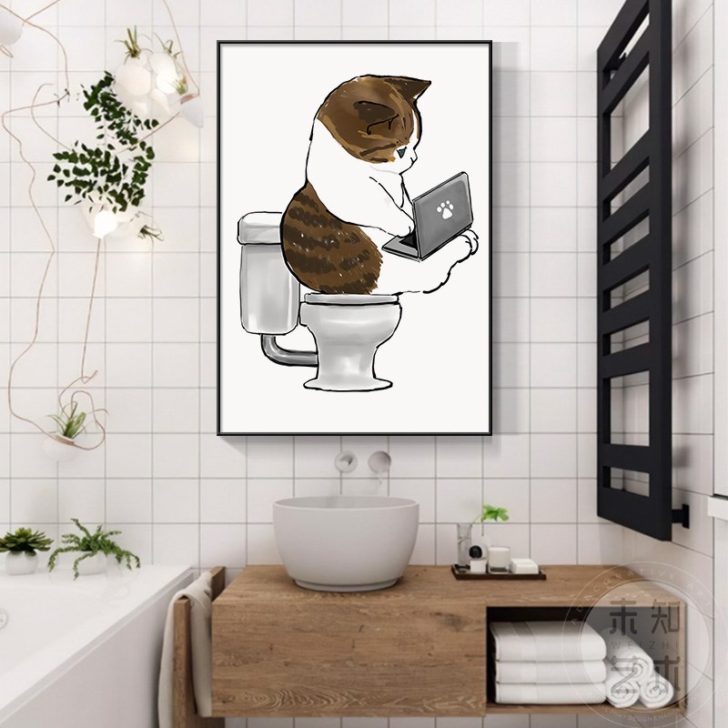 极速卫生间装饰画日式猫咪免打孔浴室洗手间挂画T现代简约厕所墙图片