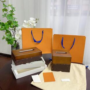 新款中式现代实木纸巾盒奢华北欧风家居皮革多功能收纳抽纸盒