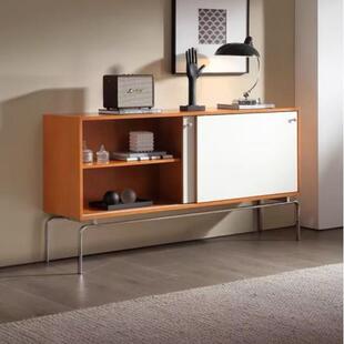 简约中古餐边柜不锈钢储物柜客厅复古收纳靠墙一体柜小户型电视柜