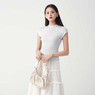 凉感冰丝针织短袖T恤女夏季薄款纯色内搭修身显瘦气质百搭上衣