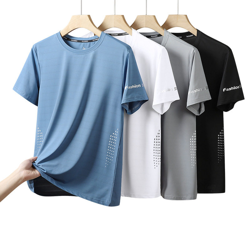 2025夏季冰丝短袖t恤男士薄款宽松休闲轻薄打底衫男生速干T恤运动