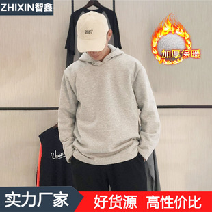 冬季欧美加绒加厚健身卫衣男款带帽套头宽松训练跑步篮球运动卫衣