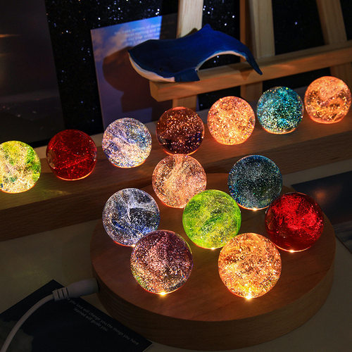 七彩琉璃珠摆件星空发光水晶球小夜灯桌面家居装饰品节日礼品