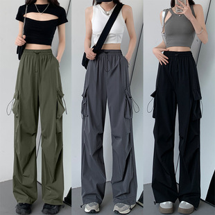 速干工装裤女夏薄款2026新款阔腿裤小个子冰丝户外登山冲锋运动裤