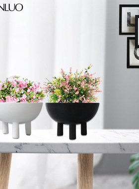 现代简约风黑白树脂高脚花盆北欧软装售楼样板间饰品玄关家居摆件