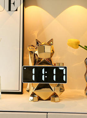 创意轻奢电镀摆件电子闹钟客厅卧室家用玄关装饰品卧室饰品