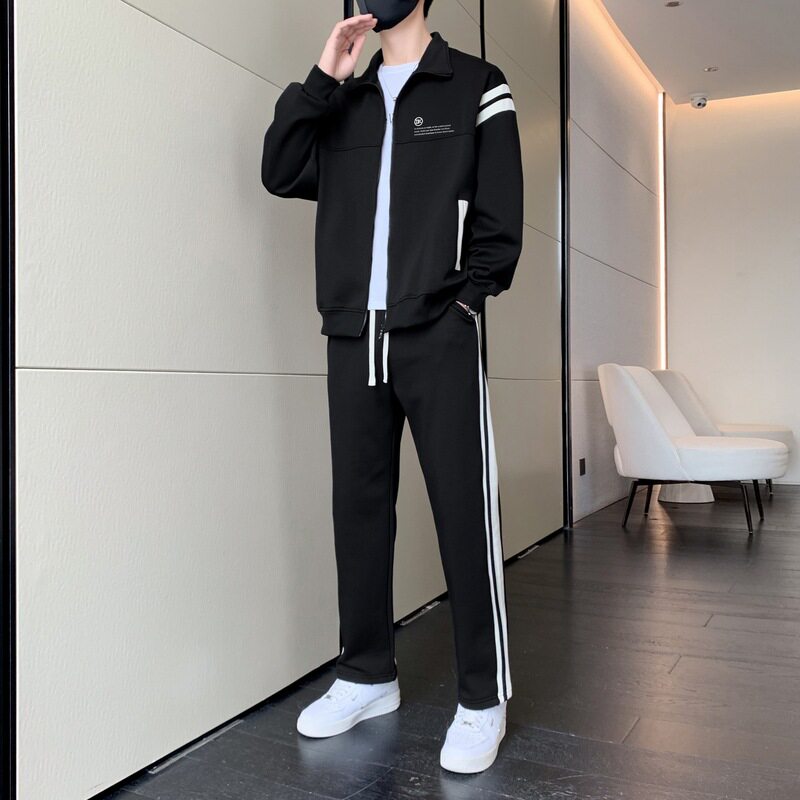 开衫卫衣套装男装春秋季潮流痞休闲运动服外套潮牌穿搭配一套帅气