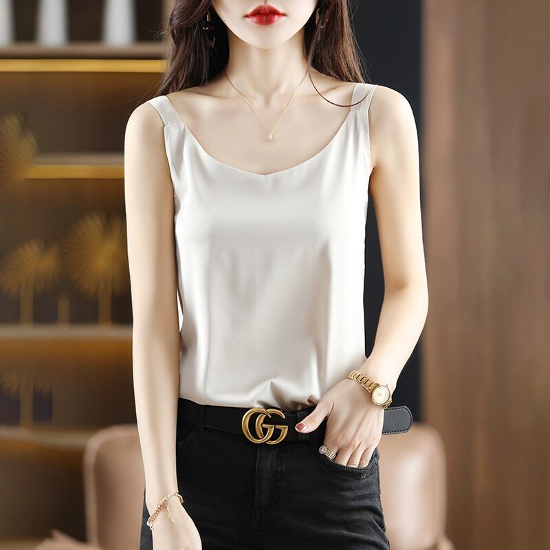 跨境2025夏季新款跨境女士吊带韩版V领女装小背心外穿冰丝吊带背