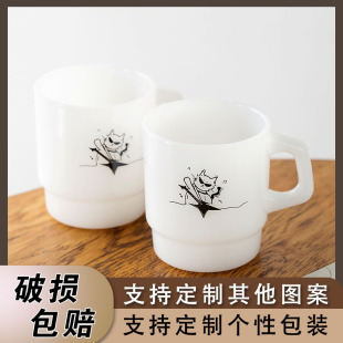 原创可爱小猫奶玉把杯仿玉杯带把玻璃茶杯家用耐热水杯餐厅咖啡杯
