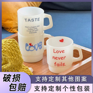 原创卡通可爱奶玉把杯仿玉杯带把玻璃茶杯家用耐热水杯餐厅咖啡杯