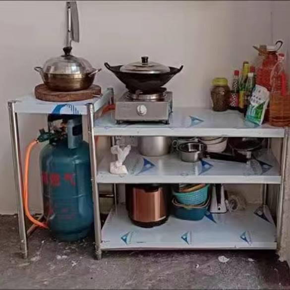 热销不锈钢瓦斯炉竈工作台柜组合单口炉台架子可移T动厨房炒菜做