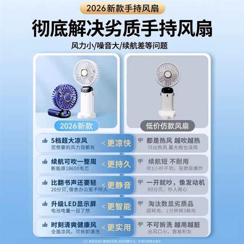 热销手持小风扇便携式随身静音学生超长续航办公室桌上uZsb电风扇