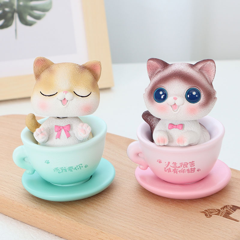 热销茶杯小猫咪摆件可爱摇头加菲英短布偶L猫桌面装饰玩偶汽车内