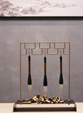 新中式现代书房办公室文房墨宝毛笔架摆件创意样板间桌面软装饰品