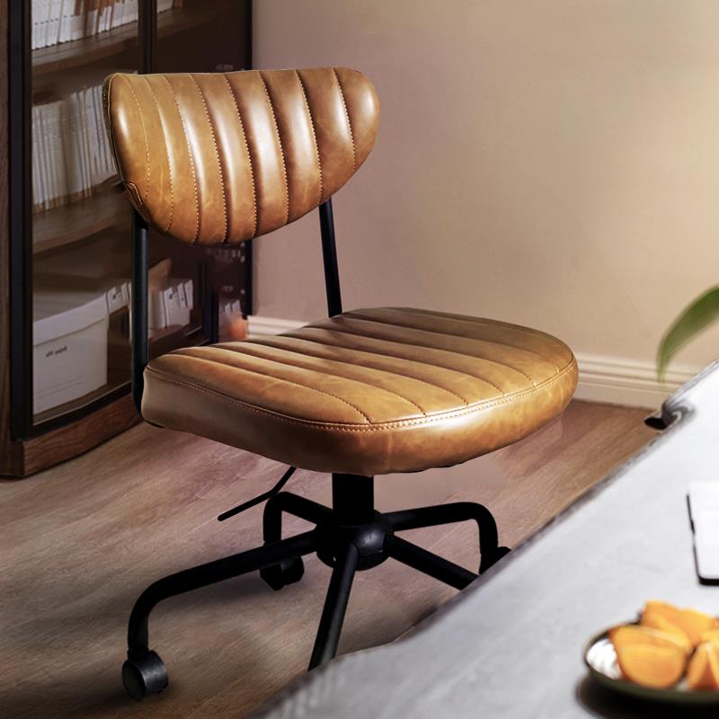 复古高级小户型不占地方无扶手电脑椅子久坐办公家用咖啡书房转椅