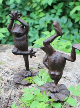 欧式复古瑜伽青蛙铸铁装饰摆件家居电视柜客厅样板间摆设软装饰品