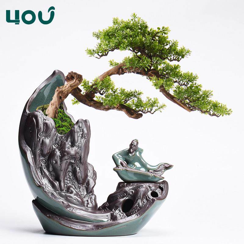 新中式哥窑花盆造景专用创意盆景盆禅意家居花器装饰迎客松盆栽