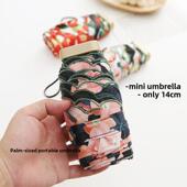 14CM迷你六折口袋伞覆古印花黑胶防晒防紫外线小巧便携女太阳伞