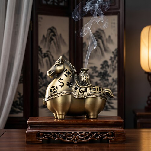 马上有钱【两用香炉】招财摆件