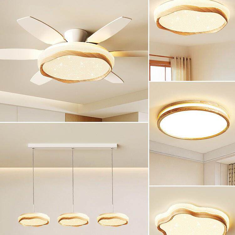 原木日式风客厅吊扇灯网红星空一体风扇吊灯奶油风吸顶护眼灯具
