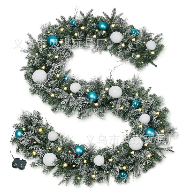 亚马逊工厂热销圣诞节植绒带圣诞球装饰圣诞藤条壁炉门窗挂件庭院