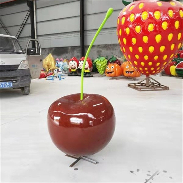 户外樱桃雕塑玻璃钢水果摆件幼儿园商场装饰花园别墅园林景观