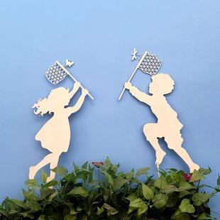 落地式花园铁艺杂货欧式摆件阳台庭院花盆装饰地插捕蝴蝶的小女孩