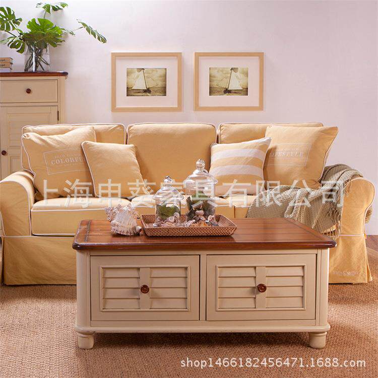 美式乡村实木茶几小户型茶桌客厅家具简约长方形橡木可制作