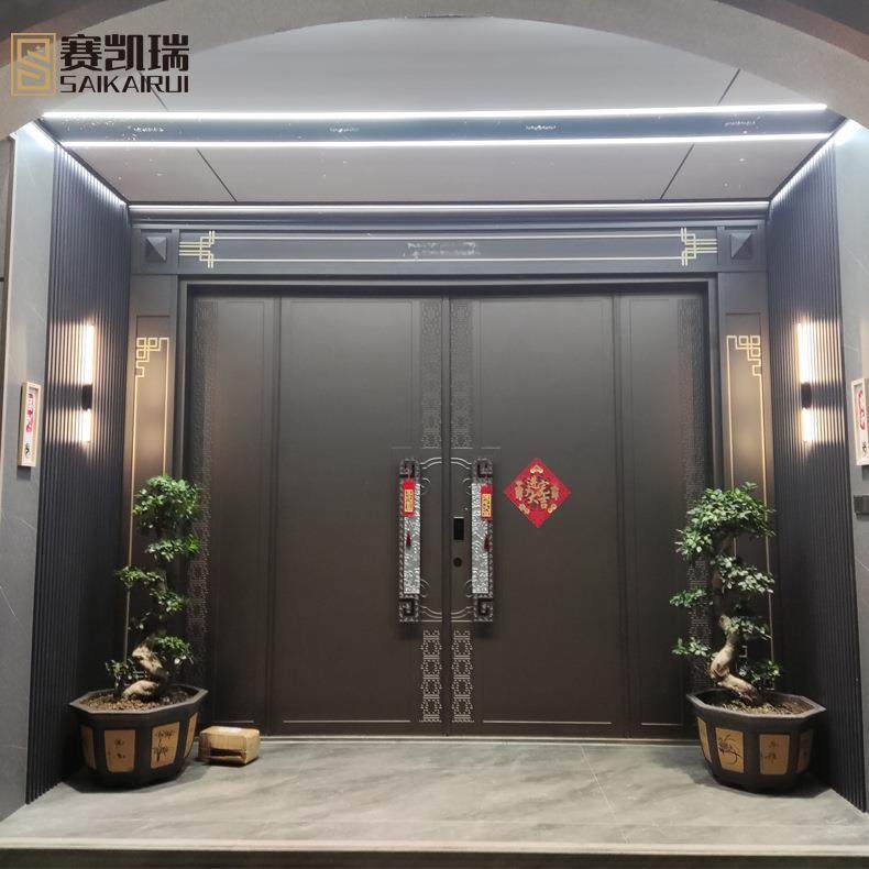 别墅大门农村自建房甲级防盗门隔音装甲铸铝门双开铜门中式入户门