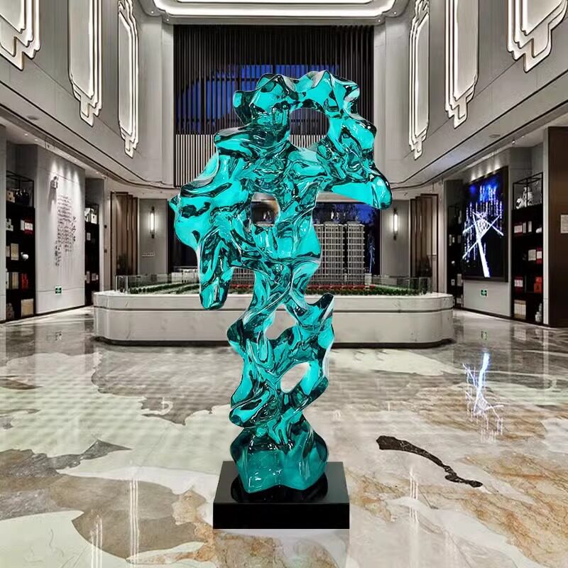 现代抽象透明树脂太湖石摆件样板间玄关酒店售楼处落地雕塑装饰品