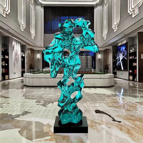 现代抽象透明树脂太湖石摆件样板间玄关酒店售楼处落地雕塑装饰品