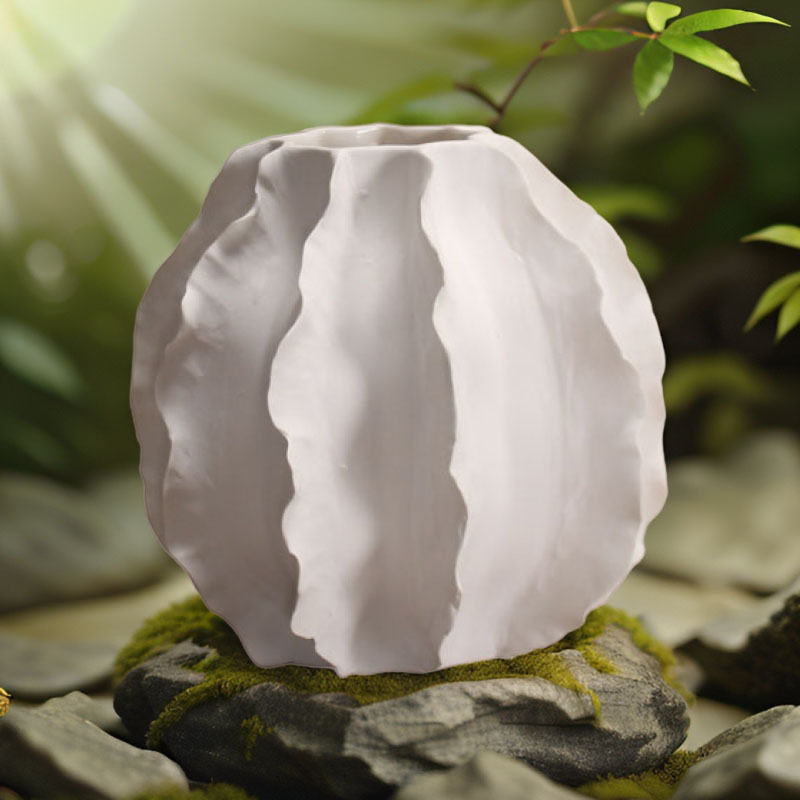 高端设计感手绘陶瓷花瓶手工花瓣波浪边水培插花客厅创意软装饰品