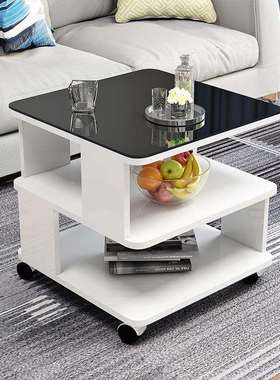 圆角简约现代沙发边几角几钢化玻璃小茶几卧室客厅移动小茶桌方几