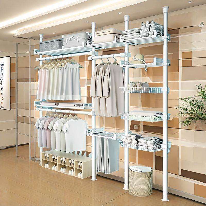 顶天立地晾衣架卧室内免打孔衣架落地家用衣帽间伸缩组装简易衣柜