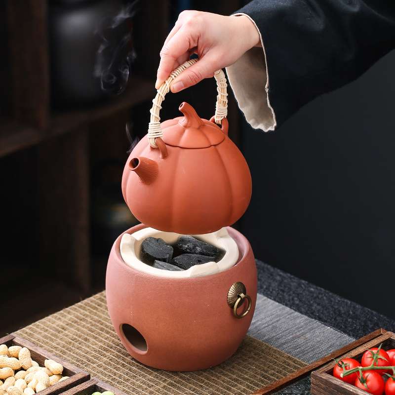 朱泥陶壶粗陶煮茶壶手工紫砂烧水壶提梁砂铫壶围炉煮茶炭炉电陶炉