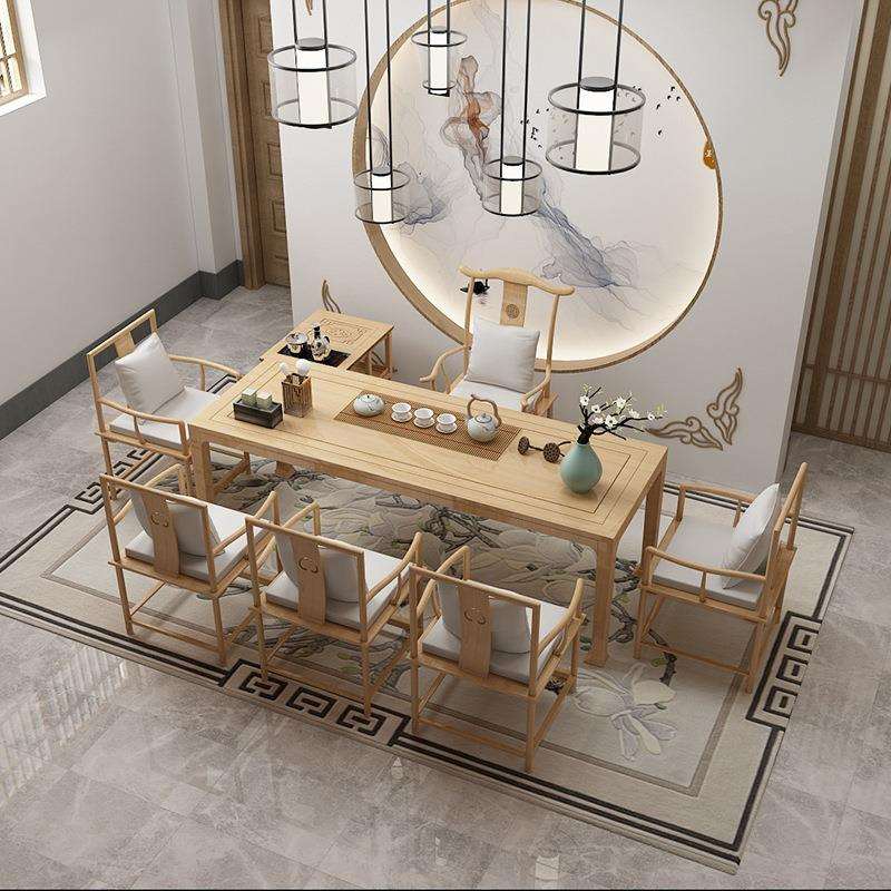 新中式全实木茶桌茶艺室会客洽谈泡茶桌椅组合办公室马蹄茶台桌椅