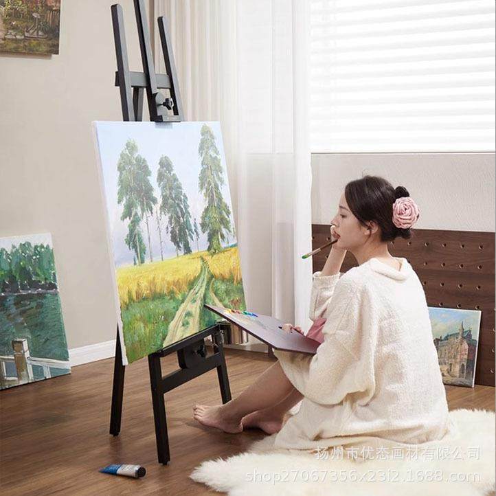 黑色画架木质支架4K2K素描画板画架套装美术生专用后撑木制油画架