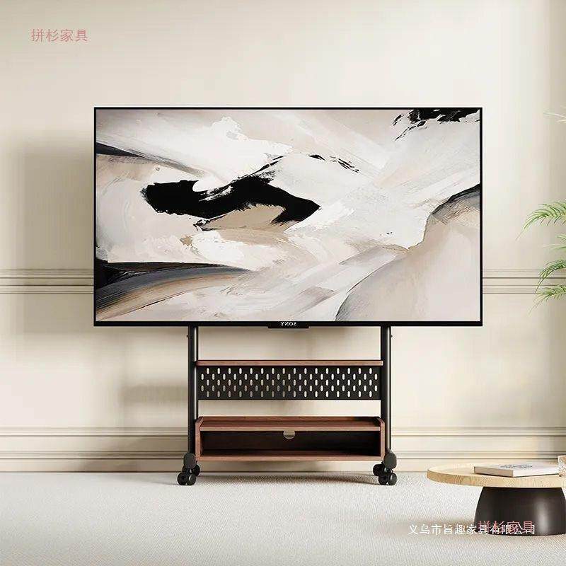 移动电视架多功能电视挂架带轮子可移动落地支架可收纳电视架65寸