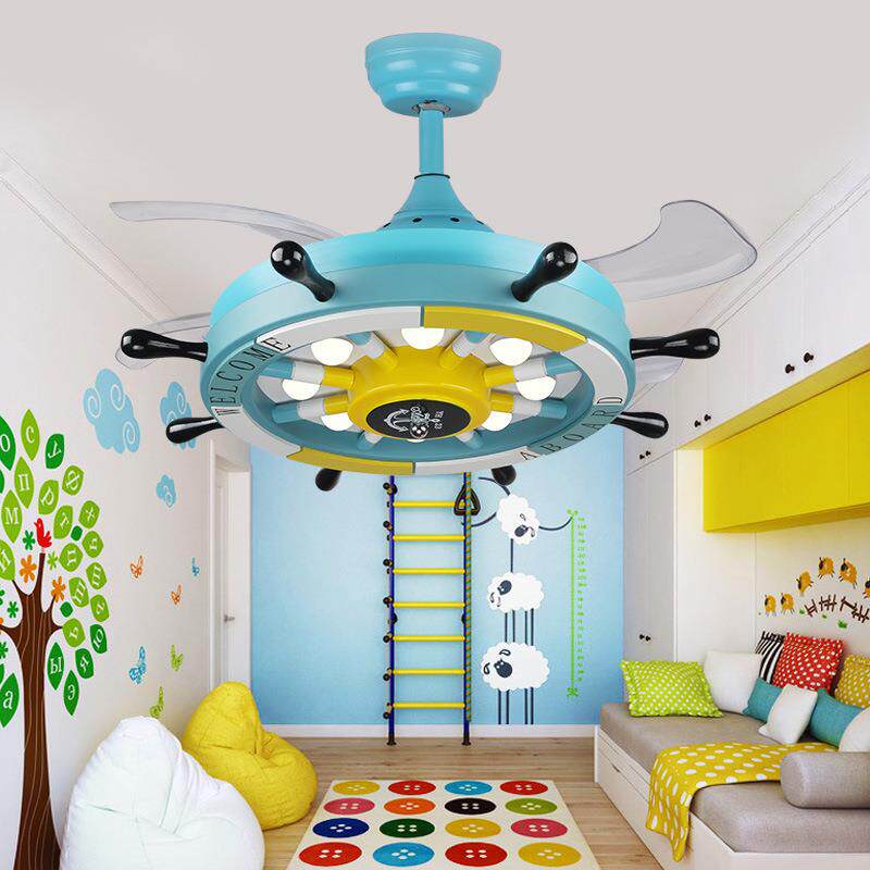 儿童风扇灯女孩男孩卧室隐形创意卡通吊灯地中海儿童房吊扇灯