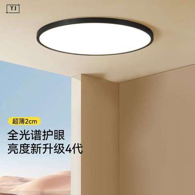 超薄2cm年轻人卧室灯简约现代护眼阳台主房间黑色意式极简吸顶灯