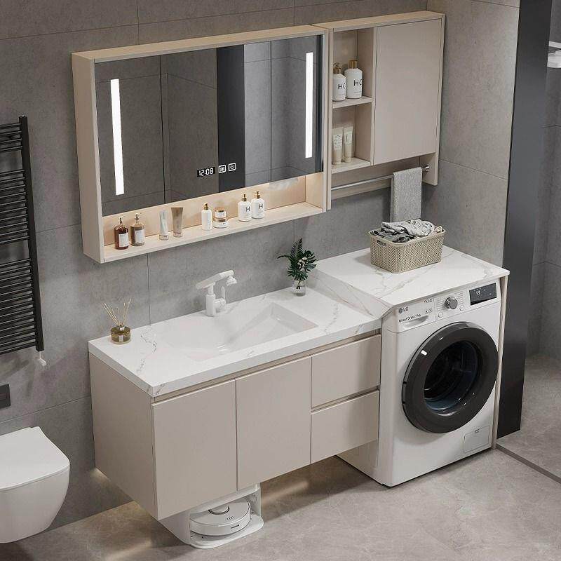 浴室柜一体柜卫生间岩板陶瓷洗衣机洗漱洗脸台盆组合一体柜风水镜