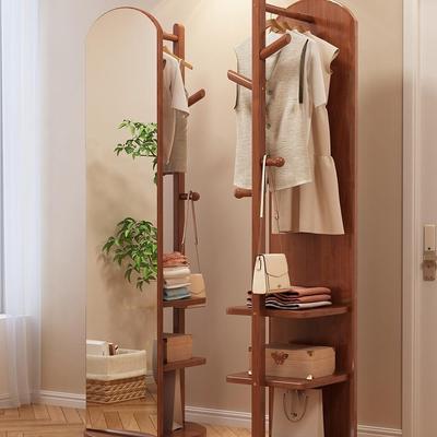 全身镜穿衣镜落地镜家用卧室可旋转移动实木带挂衣架一体试衣镜子