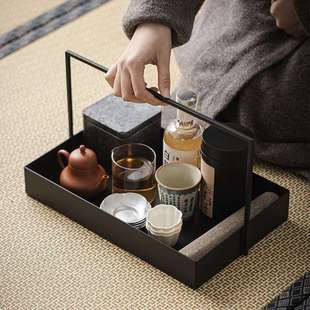 大岸堂新中式铁艺提篮黑色铁茶具收纳盒茶棚茶托盘样板间装饰摆件