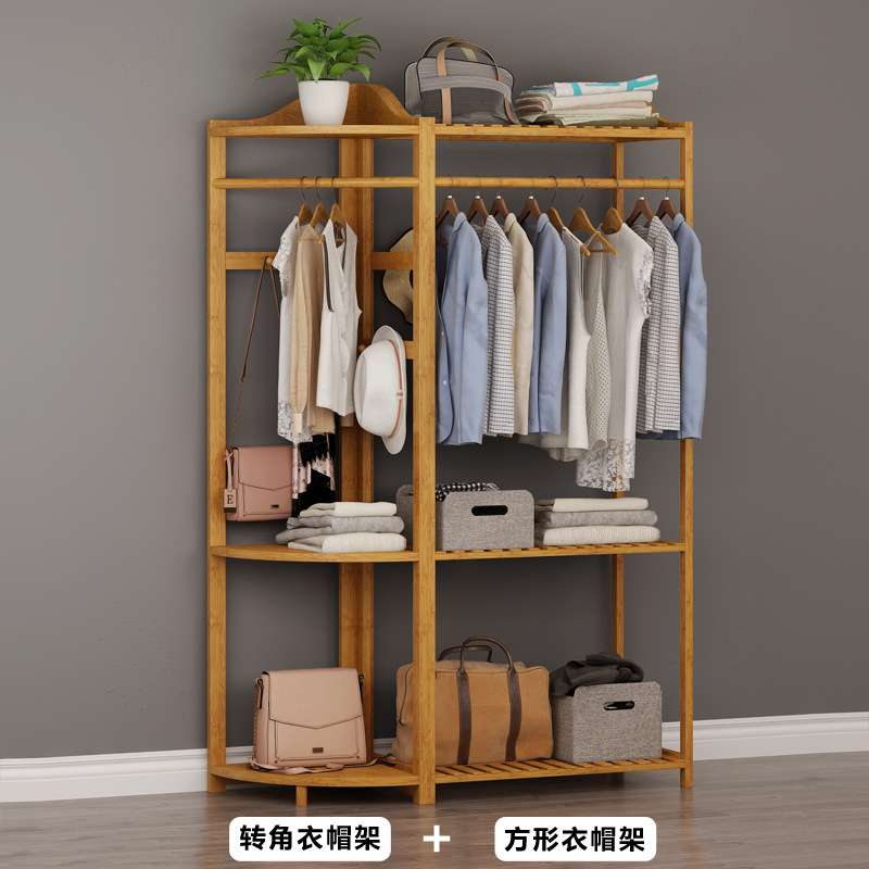 放衣服架子简易落地挂衣架实木家用卧室墙角欧式置物架转角衣帽架