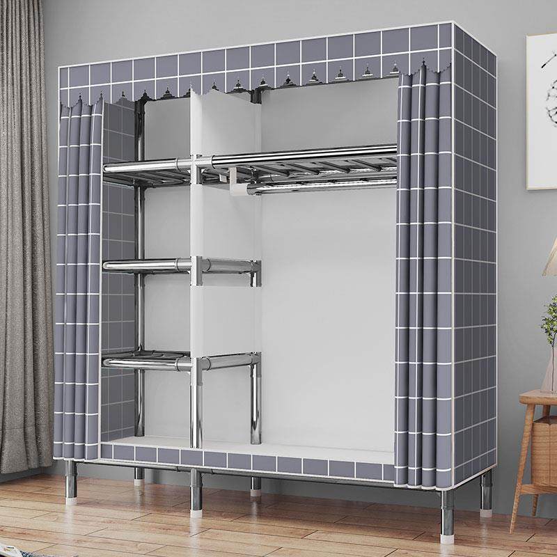 简易衣柜家用卧室布艺全钢架钢管加厚出租房用组装结实耐用布衣柜