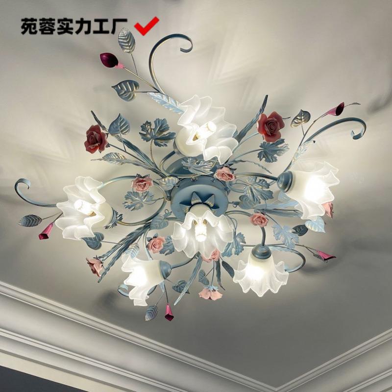 欧式吸顶灯田园奶油风客厅房间卧室花草灯美式乡村地中海风格灯
